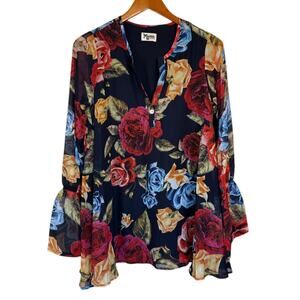 Show Me Your Mumu Top Women XS Black Perveen‎ Pirate Floral Office Work Preppy